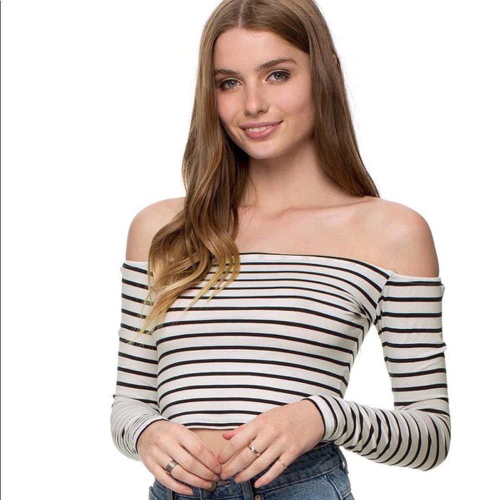 Striped off the shoulder crop top